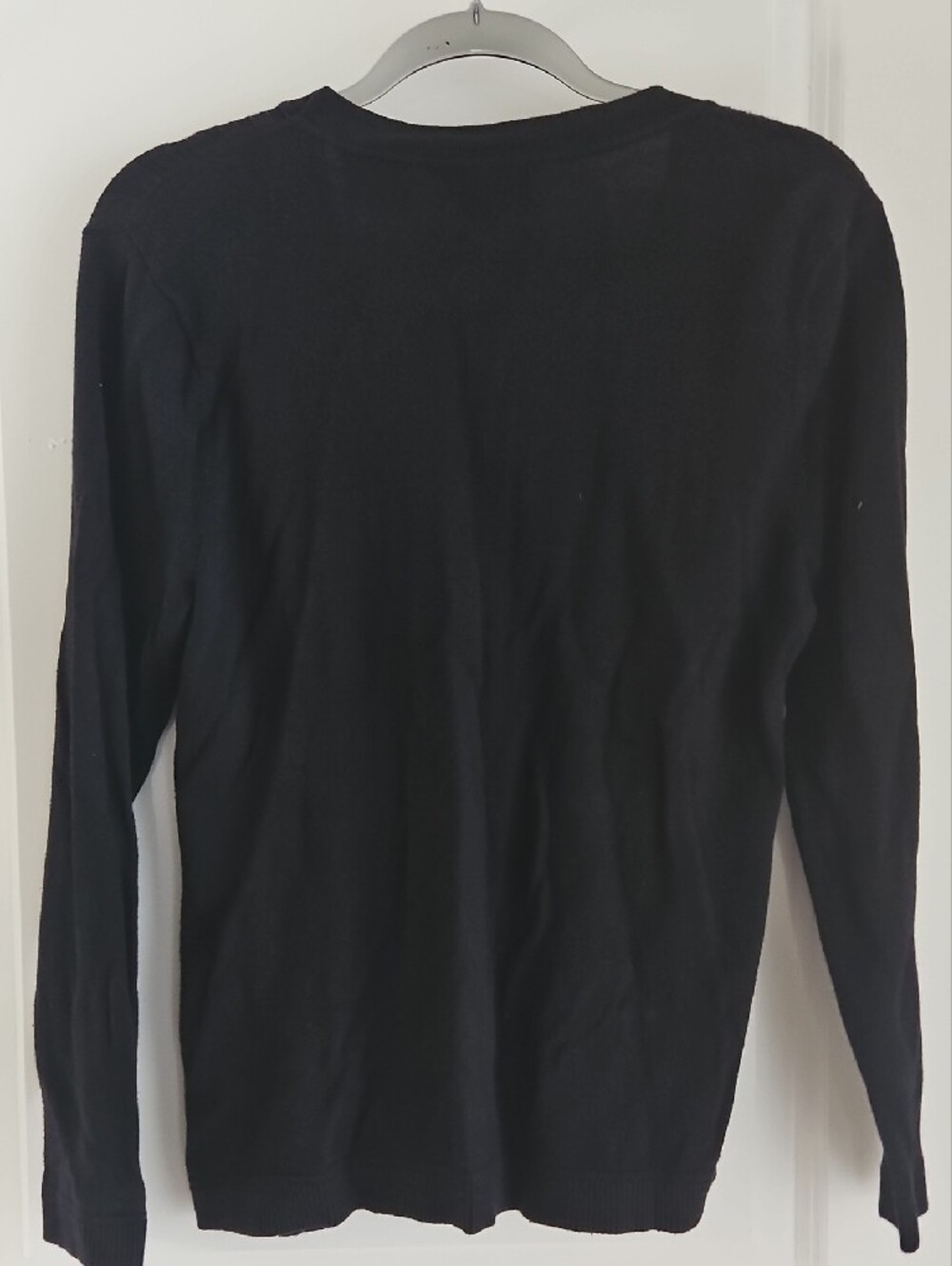EP Black Ribbed V-Neck Cardigan with Gold-Tone Square Buttons - Picture 3 of 3